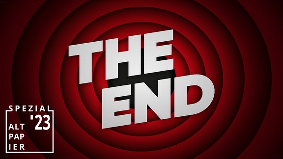 Stilisierte Darstellung eines Cartoon-Abspanns mit großer "THE END" Aufschrift.