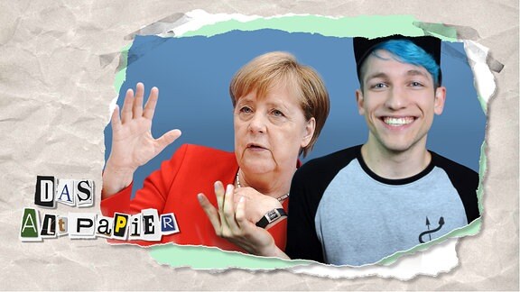 Teasergrafik Altpapier vom 6. November 2019: Rezo und Angela Merkel
