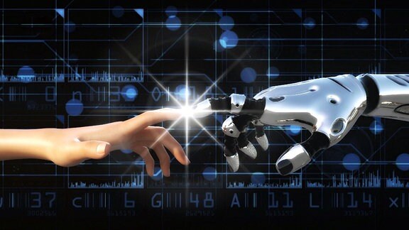 Roboterhand trifft auf menschliche Hand