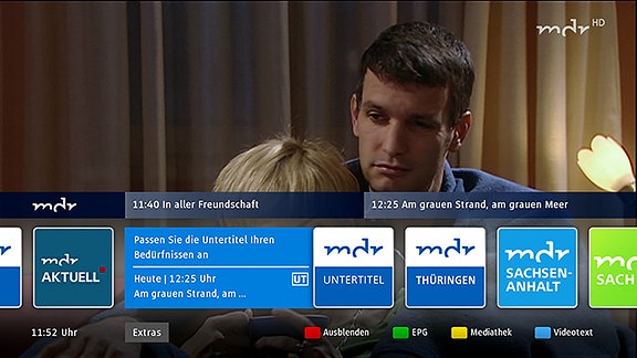 Navigationsleiste des MDR-Angebots auf einem HbbTV-Bildschirm.