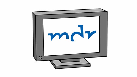 Eine Zeichnung: ein Fernseher mit dem MDR-Logo im Bildschirm.