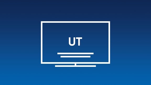 Logo Untertitel: weißer Fernsehbildschirm mit weißen Buchstaben UT