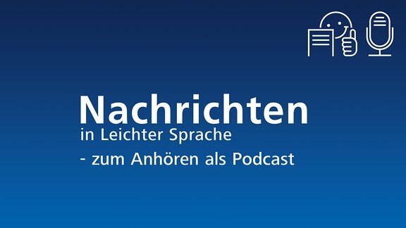 Weißer Text "Nachrichten in Leichter Sprache" und das Logo für "Leichte Sprache" auf blauem Hintergrund