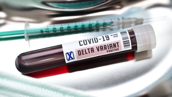 Symbolfoto - Blutprobe mit Coronavirus Delta-Variante 