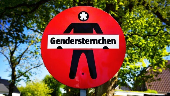 Schild mit Aufschrift Gendersternchen