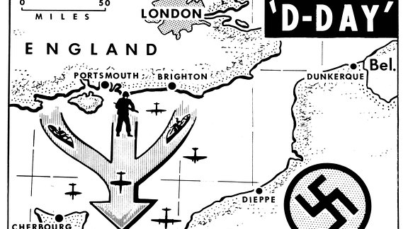 Karte zum D-Day 1944 in der Normandie von 1964