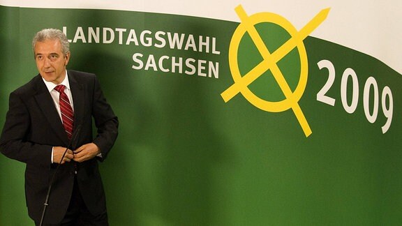 Stanislaw Tillich (Deutschland/CDU/Ministerpräsident Sachsen) nach den ersten Prognosen der Landtagswahl in Sachsen