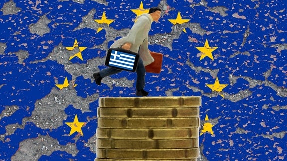 Symbolbild zur Kapitalflucht und Liquiditätsmangel der Banken durch den drohenden Staatsbankrott Griechenland