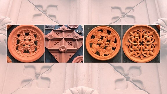 Ziervolle Lüftungssteine in Terrakotta und Rosenkacheln