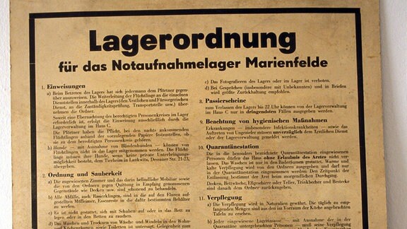 Lagerordnung in der  Erinnerungsstätte Notaufnahmelager Marienfelde
