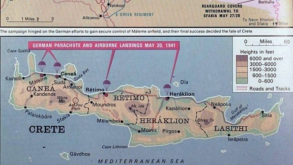 Karten zur deutschen Luftlandung auf Kreta Mai 1941