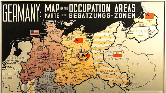 Karte Deutschlands mit der Einteilung in Besatzungszonen