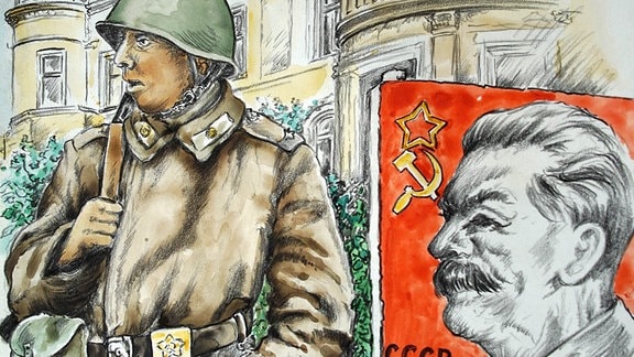 Zeichnung: Die Sowjets in Gera, undatiert - 50er/60er Jahre