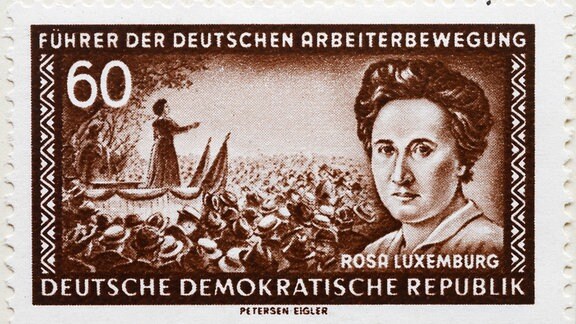 Porträt von Rosa Luxemburg auf einer Briefmarke 