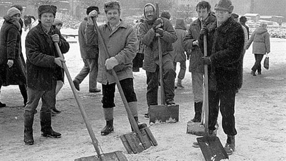 Winterszene in Leipzig in der 1980er-Jahren