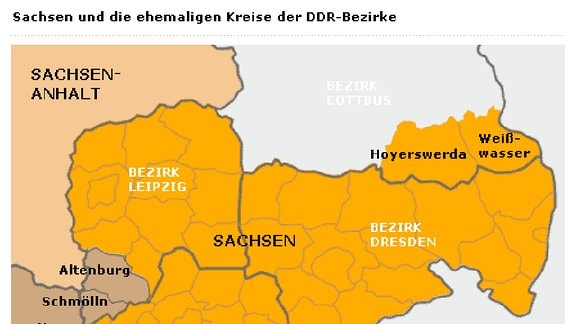 Sachsen und die ehemaligen Kreise der DDR-Bezirke
