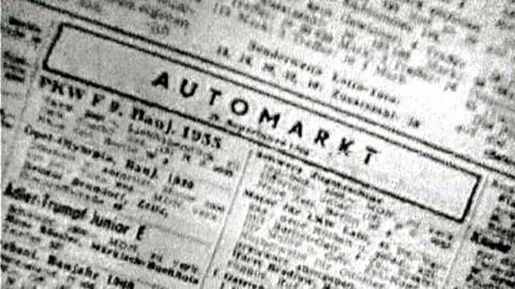 Zeitungsanzeige für einen Automarkt