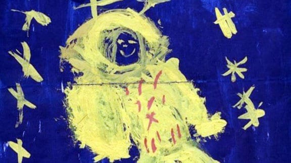 Kosmonaut mit Sternen, Schulzeichnung 1. Klasse, 1973.