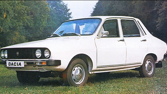 weißer Dacia auf einer Waldlichtung
