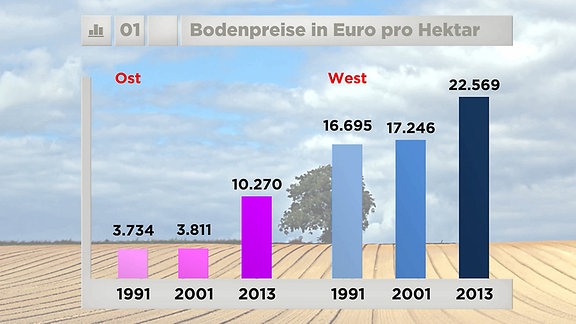 Entwicklung der Bodenpreise in Ost und West