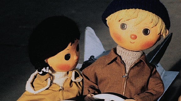 Puppentrickfilmfiguren Jan und Tini auf Reisen/DDR Fernsehen