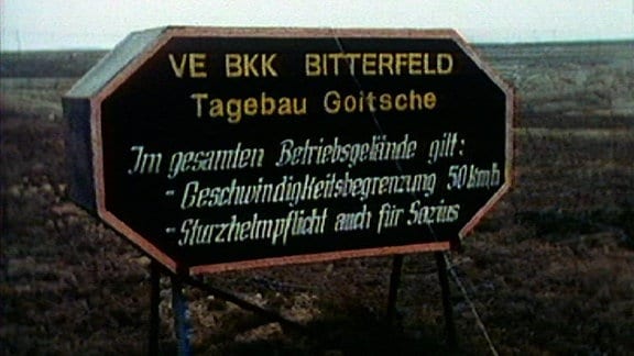 Schild Tagebau Goitzsche 1990