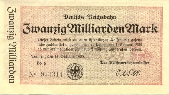 Die Rückseite einer 20-Milliarden-Mark Reichsbanknote