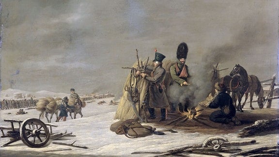 Gemälde - Biwak französischer Soldaten bei Molodetschno 1812.