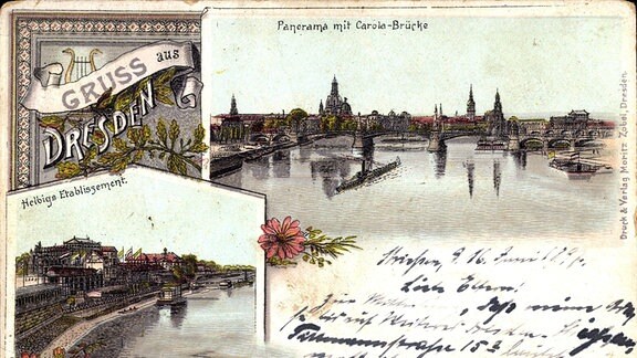 Dresden, Helbigs Etablissement, Panorama mit Carola Brücke 
