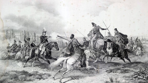 Gemälde - Reitergefecht von Kosaken mit französischer Kavallerie in Russland 1812