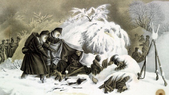 Erfrorene Soldaten im Biwak von Mikalewka 1812