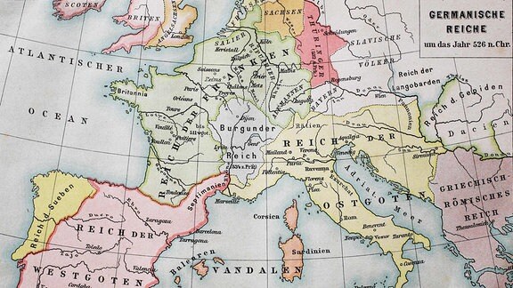 Landkarte germanischer Reiche um das Jahr 526 nach Christus