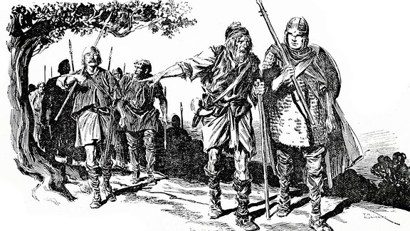 Sächsische Krieger in einer Buchillustration dargestellt.