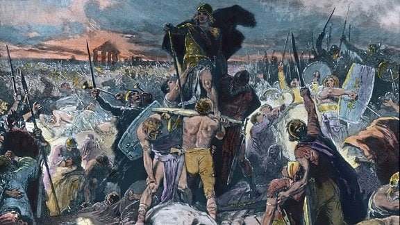 Bildnis : Die Schlacht auf den Katalaunischen Feldern fand im Jahre 451 n. Chr. zwischen den Römern unter Aetius 