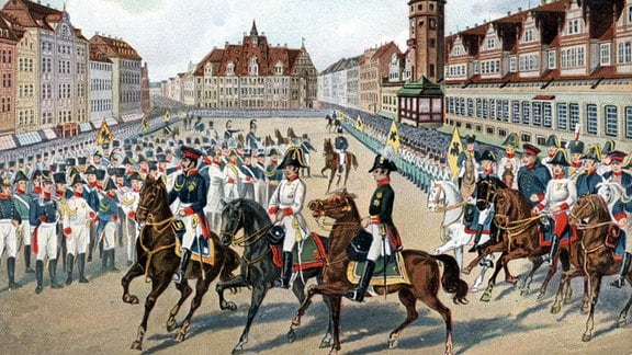 Einzug der Monarchen in  Leipzig am 19. Oktober, Postkarte
