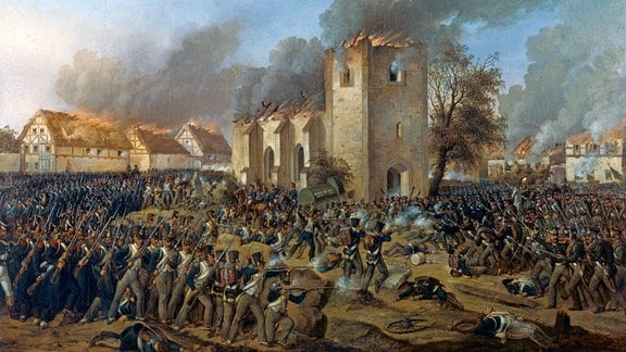 Kampf um Probstheida am 18. Oktober 1813, Ernst Wilhelm Straßberger, Ölgemälde