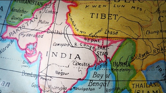 ein Kartenausschnitt, der Indien und seine Nachbarländer zeigt
