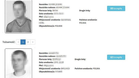 Screenshot der Datenbank mit früheren polnischen Sexualstraftätern