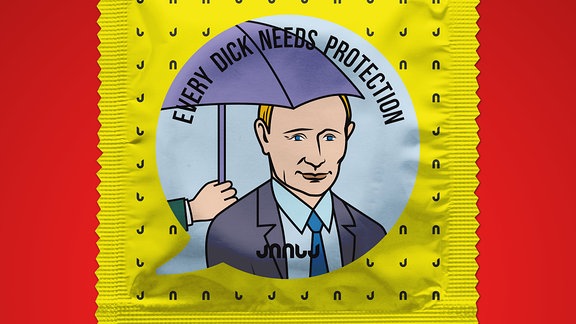 Putin auf Kondom Verpackung