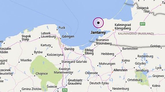 Bingmap: Der Ort "Jantarny" eingekreist.
