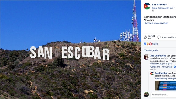 Bildmontage Schriftzug "San Escobar" in den Hollywood Hills