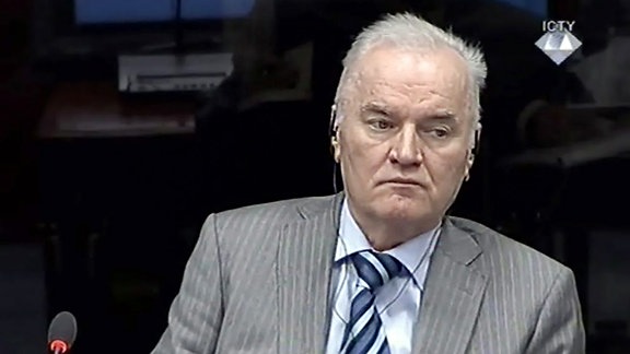 Der ehemalige Militärkommandant der bosnischen Serben, Ratko Mladic, am 28.01.2014 vor dem UN-Tribunal in Den Haag.