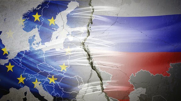 Europakarte mit Riss zwischen Russland und EU