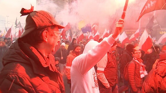 Demonstranten in Warschau