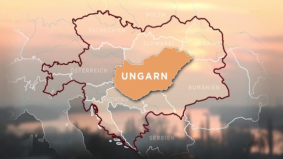 Landkarte zeigt Ungarn in seinem heutigen Staatsgebiet.