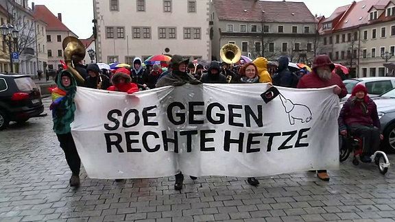 Protestierende gegen Rechts in Dippoldiswalde 