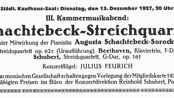 Konzertankündigung von Heinrich Schachtebeck und seiner Frau