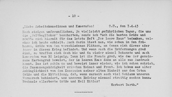 Auszüge aus der Monatsschrift "Das leere Haus", die die Mitarbeitenden des Leipziger Senders während des Krieges über Interna auf dem Laufenden hielt. 