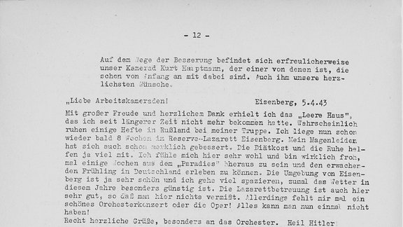 Auszüge aus der Monatsschrift "Das leere Haus", die die Mitarbeitenden des Leipziger Senders während des Krieges über Interna auf dem Laufenden hielt. 