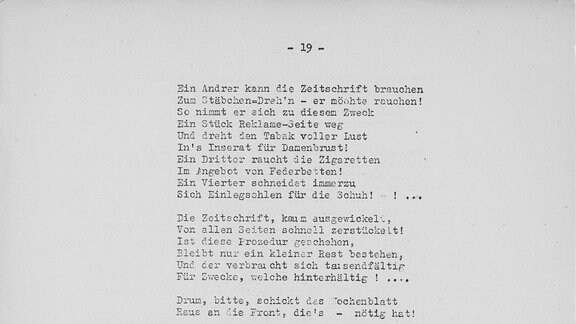 Auszüge aus der Monatsschrift "Das leere Haus", die die Mitarbeitenden des Leipziger Senders während des Krieges über Interna auf dem Laufenden hielt. 